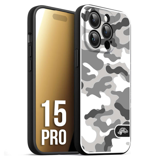 CUSTOMIZZA - Custodia cover nera morbida in tpu compatibile per iPhone 15 PRO camouflage mimetico militare bianco white