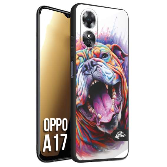 CUSTOMIZZA - Custodia cover nera morbida in tpu compatibile per Oppo A17 animali color bulldog cane dog colori vibranti disegnato schizzo