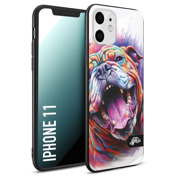 CUSTOMIZZA - Custodia cover nera morbida in tpu compatibile per iPhone 11 animali color bulldog cane dog colori vibranti disegnato schizzo