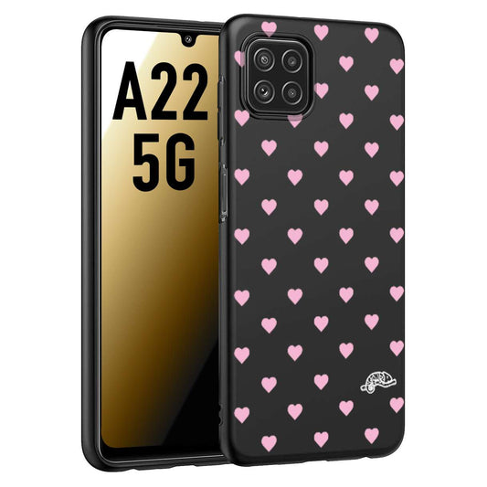 CUSTOMIZZA - Custodia cover nera morbida in tpu compatibile per Samsung A22 5G cuori pois rosa su nero donna pin up vintage