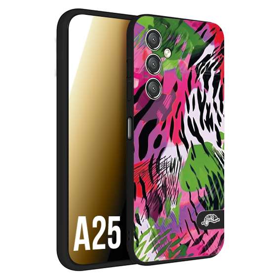 CUSTOMIZZA - Custodia cover nera morbida in tpu compatibile per Samsung A25 leopardato tigrato tiger colorata summer color verde fucsia