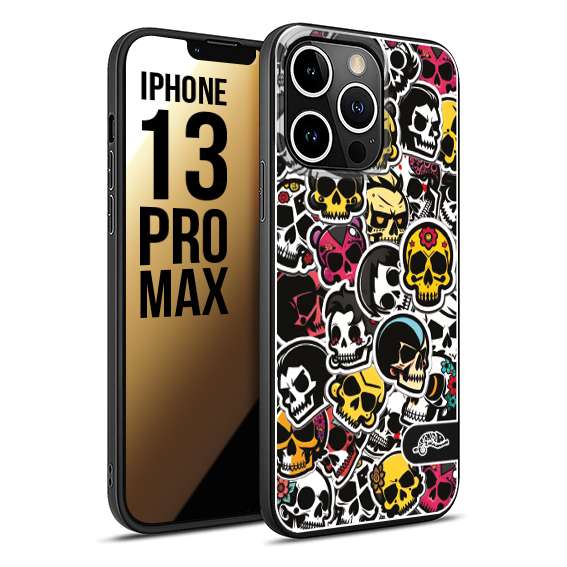 CUSTOMIZZA - Custodia cover nera morbida in tpu compatibile per iPhone 13 PRO MAX sticker bomb teschi colorati adesivi skulls skater snowboard