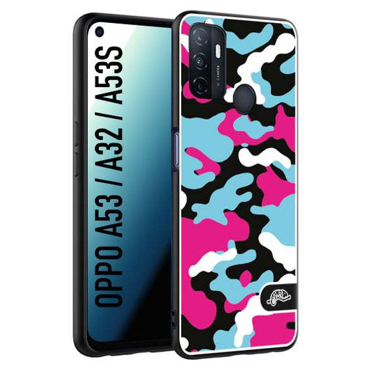 CUSTOMIZZA - Custodia cover nera morbida in tpu compatibile per Oppo A53 - A32 - A53S camouflage mimetico militare fucsia celeste