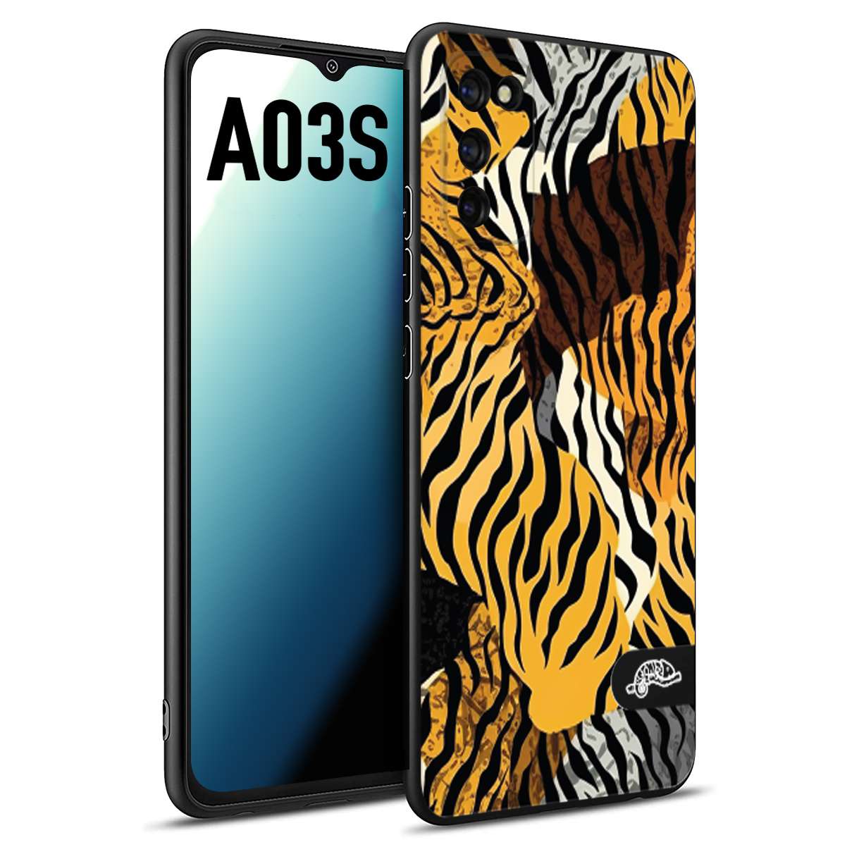 CUSTOMIZZA - Custodia cover nera morbida in tpu compatibile per Samsung A03S leopardato tigrato tiger colorata donna fashion estate