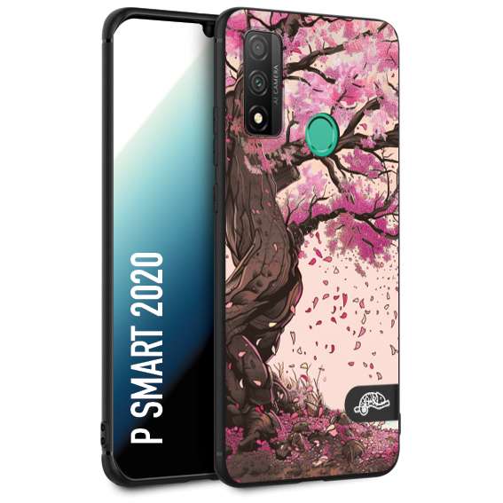 CUSTOMIZZA - Custodia cover nera morbida in tpu compatibile per Huawei P Smart 2020 giapponese colori morbidi fiori di ciliegio rosa disegnata