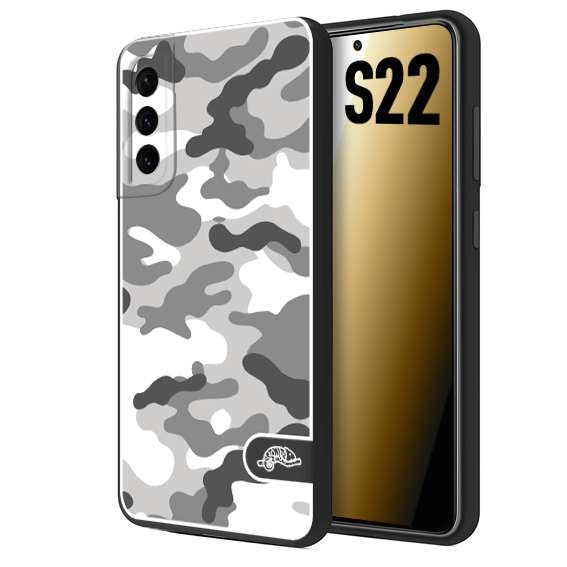 CUSTOMIZZA - Custodia cover nera morbida in tpu compatibile per Samsung S22 camouflage mimetico militare bianco white