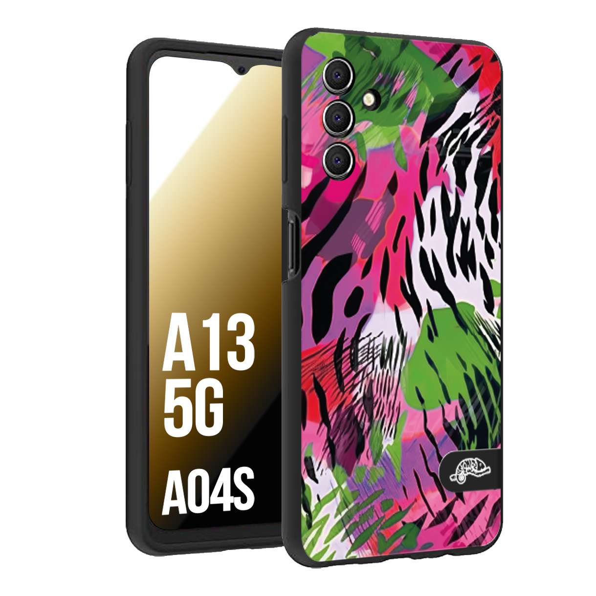 CUSTOMIZZA - Custodia cover nera morbida in tpu compatibile per Samsung A04S - A13 5G leopardato tigrato tiger colorata summer color verde fucsia