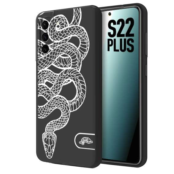 CUSTOMIZZA - Custodia cover nera morbida in tpu compatibile per Samsung S22 PLUS serpente snake bianco a rilievo disegnato tattoo tatuaggio