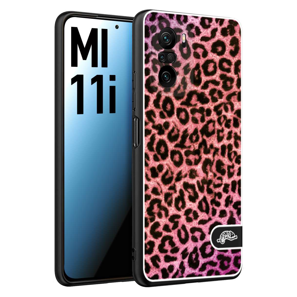 CUSTOMIZZA - Custodia cover nera morbida in tpu compatibile per Xiaomi Mi 11i leopardato maculato donna rosa leopard