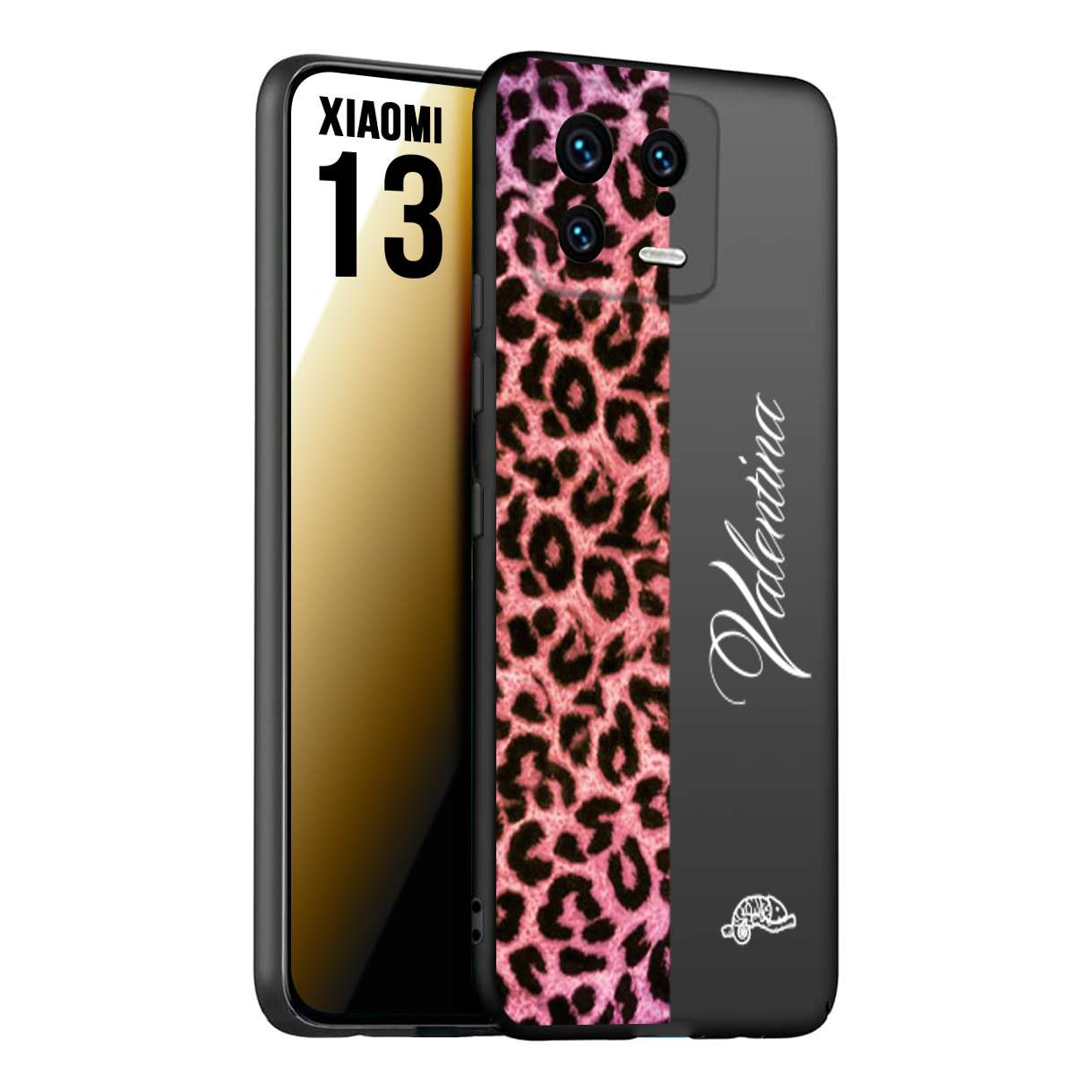 CUSTOMIZZA - Custodia cover nera morbida in tpu compatibile per Xiaomi 13 leopardato rosa fucsia personalizzata nome iniziali