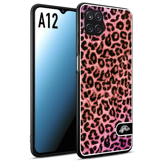 CUSTOMIZZA - Custodia cover nera morbida in tpu compatibile per Samsung A12 leopardato maculato donna rosa leopard