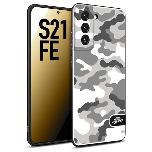 CUSTOMIZZA - Custodia cover nera morbida in tpu compatibile per Samsung S21 FE camouflage mimetico militare bianco white