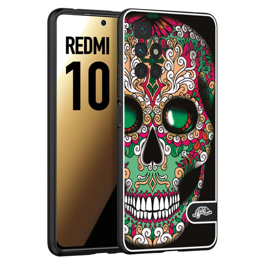 CUSTOMIZZA - Custodia cover nera morbida in tpu compatibile per Xiaomi Redmi 10 teschio messicano Mexican skull verde fucsia