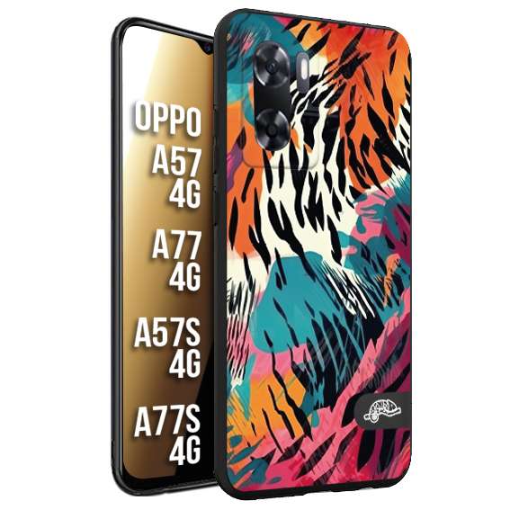 CUSTOMIZZA - Custodia cover nera morbida in tpu compatibile per Oppo A57 - A77 - A57S - A77S (4G) leopardato maculato tigrato tiger colorata summer color