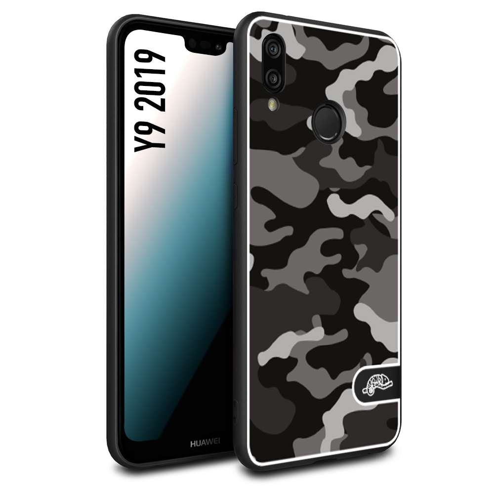 CUSTOMIZZA - Custodia cover nera morbida in tpu compatibile per Huawei Y9 2019 camouflage mimetico militare nero black grigio