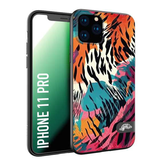 CUSTOMIZZA - Custodia cover nera morbida in tpu compatibile per iPhone 11 PRO leopardato maculato tigrato tiger colorata summer color