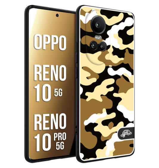 CUSTOMIZZA - Custodia cover nera morbida in tpu compatibile per Oppo Reno 10 5G - 10 PRO 5G camouflage mimetico militare giallo desert brown