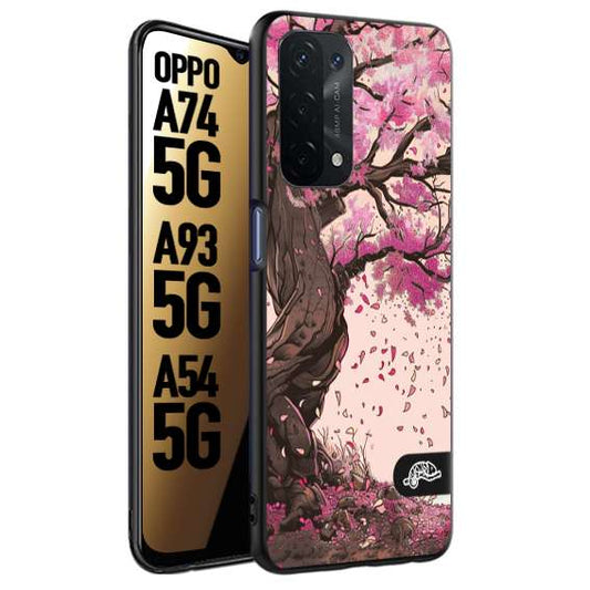 CUSTOMIZZA - Custodia cover nera morbida in tpu compatibile per Oppo A74 5G - A93 5G - A54 5G giapponese colori morbidi fiori di ciliegio rosa disegnata