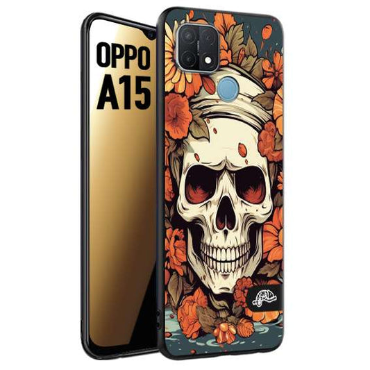 CUSTOMIZZA - Custodia cover nera morbida in tpu compatibile per Oppo A15 teschio skull flowers fiori tattoo disegnato alta definizione