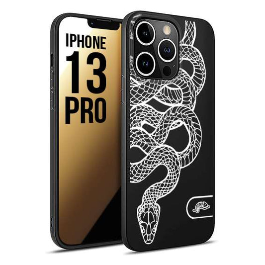 CUSTOMIZZA - Custodia cover nera morbida in tpu compatibile per iPhone 13 PRO serpente snake bianco a rilievo disegnato tattoo tatuaggio