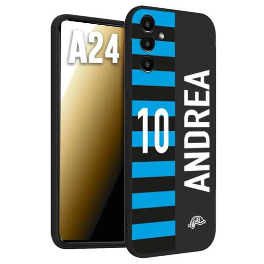 CUSTOMIZZA - Custodia cover nera morbida in tpu compatibile per Samsung A24 personalizzata calcio football nome e numero calciatori nerazzurra