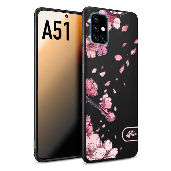 CUSTOMIZZA - Custodia cover nera morbida in tpu compatibile per Samsung A51 giapponese fiori di ciliegio in fiore a rilievo disegnata tattoo