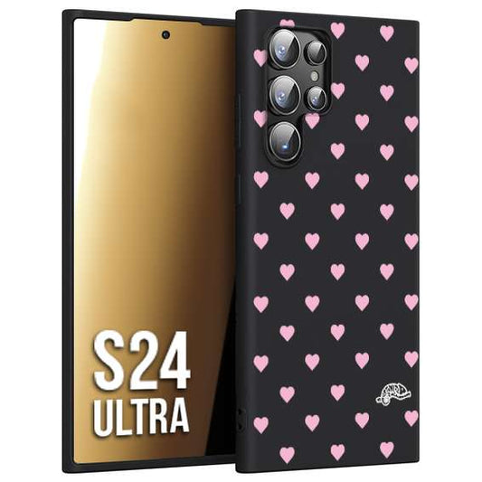 CUSTOMIZZA - Custodia cover nera morbida in tpu compatibile per Samsung S24 ULTRA cuori pois rosa su nero donna pin up vintage