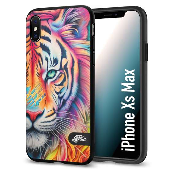 CUSTOMIZZA - Custodia cover nera morbida in tpu compatibile per iPhone Xs Max animali color tigre tiger viso colori vibranti disegnato schizzo