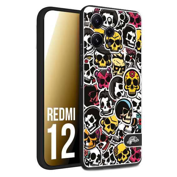 CUSTOMIZZA - Custodia cover nera morbida in tpu compatibile per Xiaomi Redmi 12 sticker bomb teschi colorati adesivi skulls skater snowboard