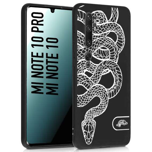 CUSTOMIZZA - Custodia cover nera morbida in tpu compatibile per Xiaomi Mi Note 10 - Mi Note 10 Pro serpente snake bianco a rilievo disegnato tattoo tatuaggio