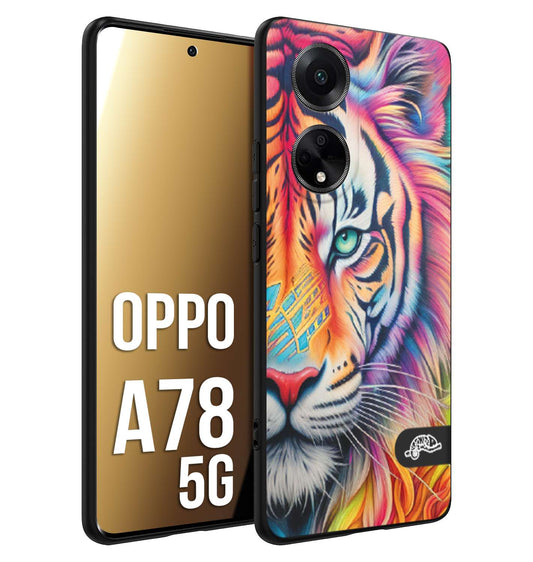 CUSTOMIZZA - Custodia cover nera morbida in tpu compatibile per Oppo A78 5G animali color tigre tiger viso colori vibranti disegnato schizzo