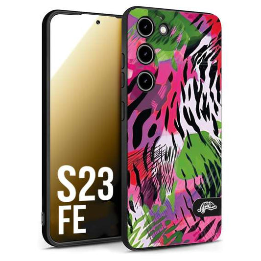 CUSTOMIZZA - Custodia cover nera morbida in tpu compatibile per Samsung S23 FE leopardato tigrato tiger colorata summer color verde fucsia