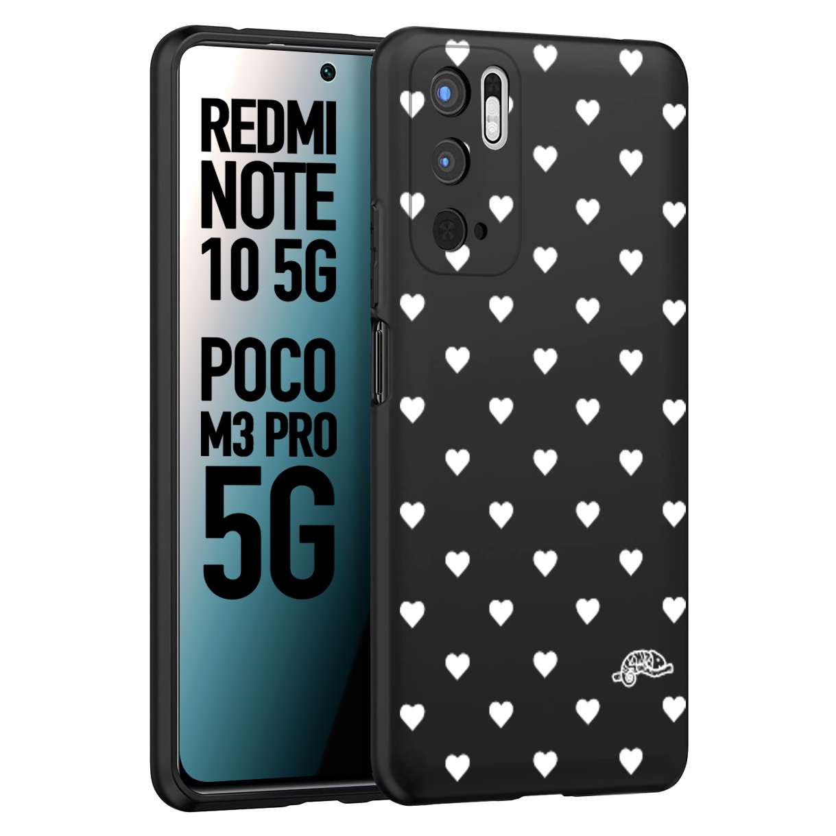 CUSTOMIZZA - Custodia cover nera morbida in tpu compatibile per Xiaomi Redmi Note 10 5G - Poco M3 Pro 5G cuori pois bianchi donna pin up vintage