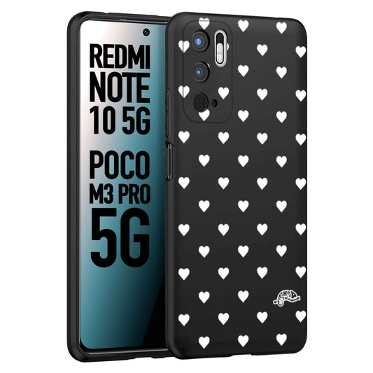 CUSTOMIZZA - Custodia cover nera morbida in tpu compatibile per Xiaomi Redmi Note 10 5G - Poco M3 Pro 5G cuori pois bianchi donna pin up vintage