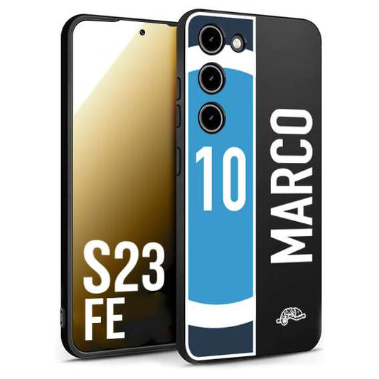 CUSTOMIZZA - Custodia cover nera morbida in tpu compatibile per Samsung S23 FE personalizzata calcio football nome e numero calciatori biancoazzurri bianco celesti