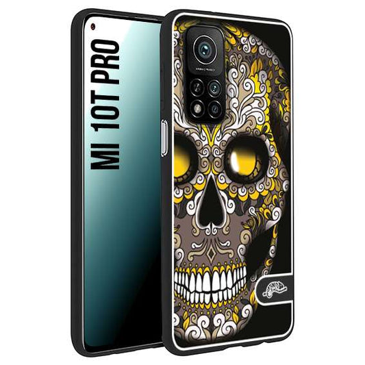 CUSTOMIZZA - Custodia cover nera morbida in tpu compatibile per Xiaomi Mi 10T PRO teschio messicano Mexican skull nero giallo