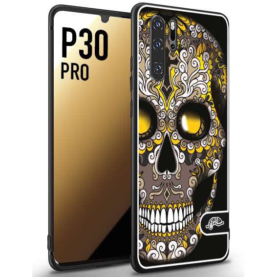 CUSTOMIZZA - Custodia cover nera morbida in tpu compatibile per Huawei P30 PRO teschio messicano Mexican skull nero giallo