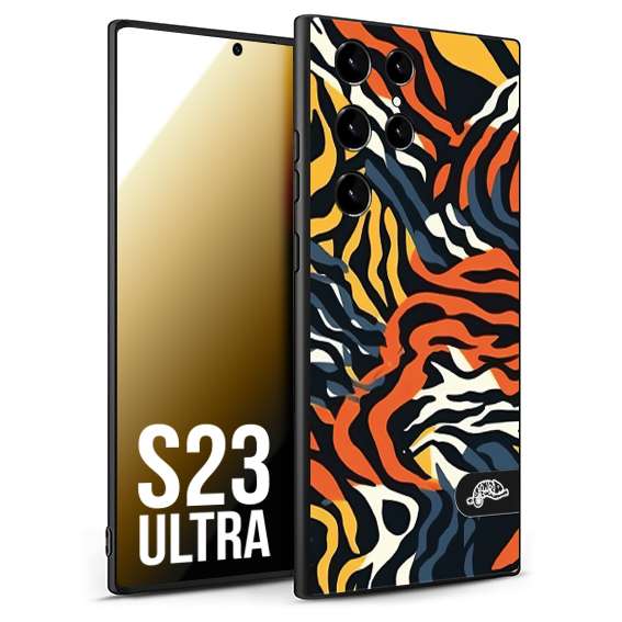 CUSTOMIZZA - Custodia cover nera morbida in tpu compatibile per Samsung S23 ULTRA leopardato maculato tigrato tiger colorata gialla blu arancio