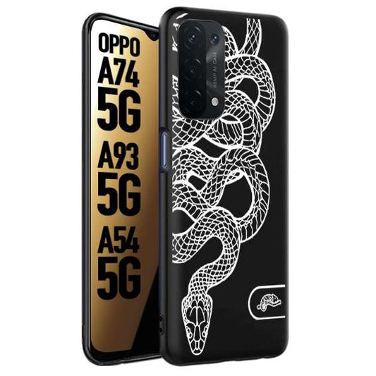 CUSTOMIZZA - Custodia cover nera morbida in tpu compatibile per Oppo A74 5G - A93 5G - A54 5G serpente snake bianco a rilievo disegnato tattoo tatuaggio