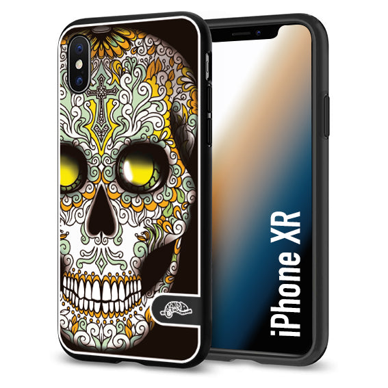 CUSTOMIZZA - Custodia cover nera morbida in tpu compatibile per iPhone Xr teschio messicano Mexican skull bianco verde giallo