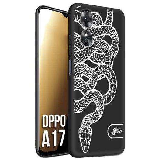 CUSTOMIZZA - Custodia cover nera morbida in tpu compatibile per Oppo A17 serpente snake bianco a rilievo disegnato tattoo tatuaggio