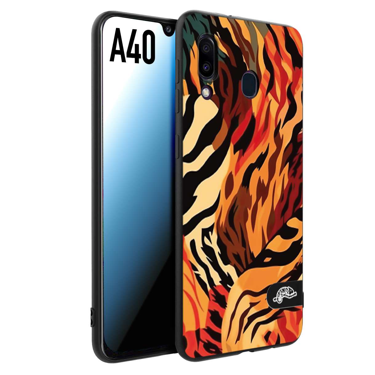 CUSTOMIZZA - Custodia cover nera morbida in tpu compatibile per Samsung A40 leopardato maculato tigrato tiger colorata gialla rossa arancio