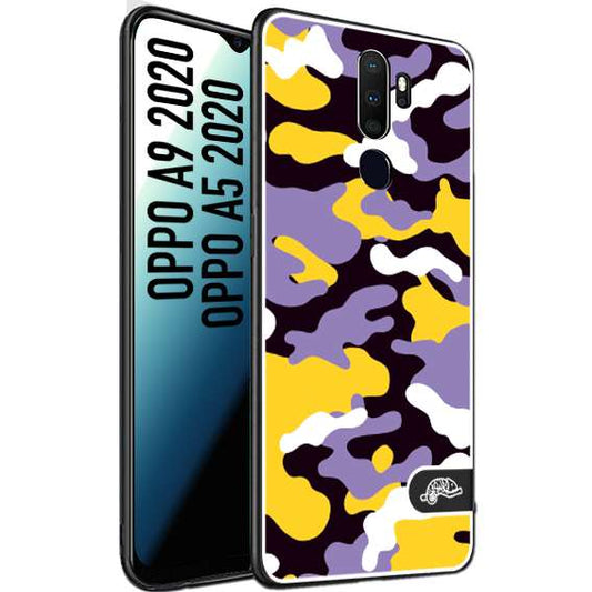 CUSTOMIZZA - Custodia cover nera morbida in tpu compatibile per Oppo A9 2020 - A5 2020 camouflage mimetico militare viola lilla giallo