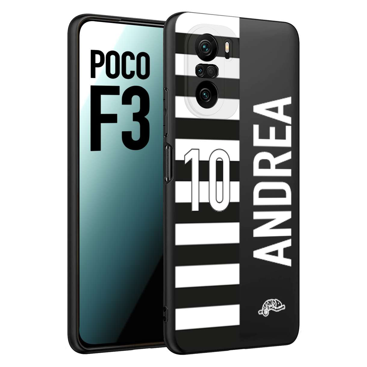 CUSTOMIZZA - Custodia cover nera morbida in tpu compatibile per Xiaomi Poco F3 personalizzata calcio football nome e numero calciatori bianconera