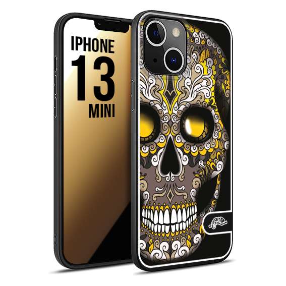 CUSTOMIZZA - Custodia cover nera morbida in tpu compatibile per iPhone 13 MINI teschio messicano Mexican skull nero giallo