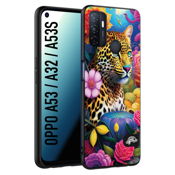 CUSTOMIZZA - Custodia cover nera morbida in tpu compatibile per Oppo A53 - A32 - A53S fiori astratti donna flower fantasia leopardo ghepardo animali colorati