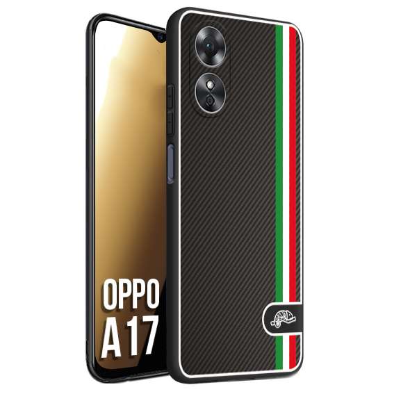 CUSTOMIZZA - Custodia cover nera morbida in tpu compatibile per Oppo A17 effetto fibra di carbonio bandiera Italia made in Italy