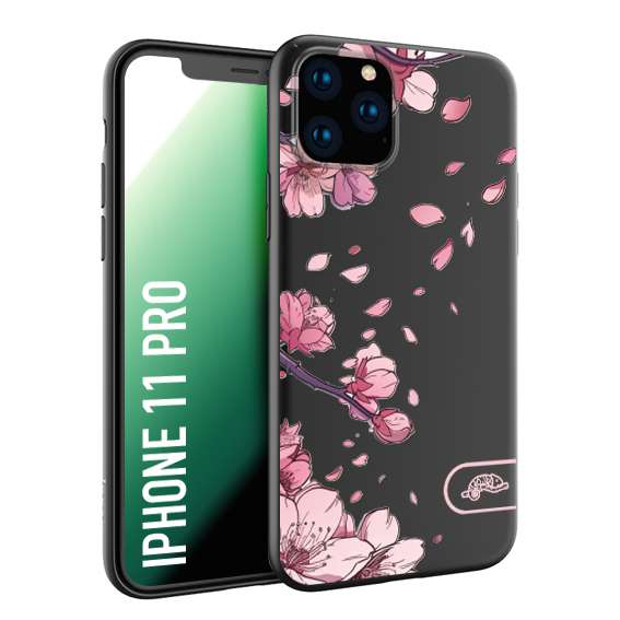 CUSTOMIZZA - Custodia cover nera morbida in tpu compatibile per iPhone 11 PRO giapponese fiori di ciliegio in fiore a rilievo disegnata tattoo