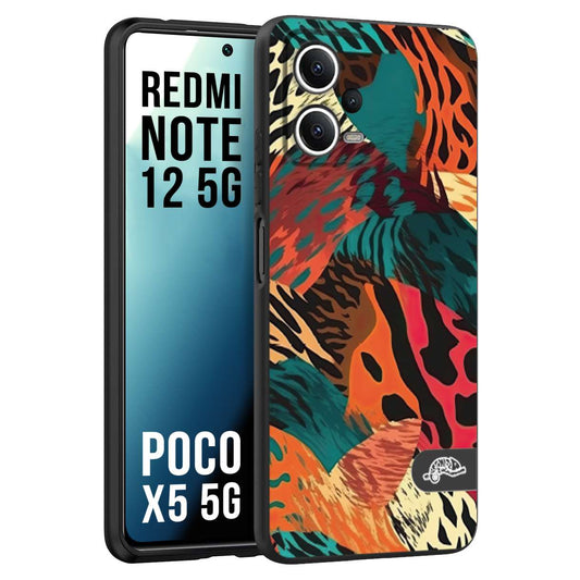 CUSTOMIZZA - Custodia cover nera morbida in tpu compatibile per Xiaomi Redmi Note 12 - POCO X5 5G leopardato tigrato tiger colorata summer arancio verde fucsia