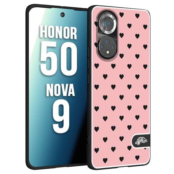 CUSTOMIZZA - Custodia cover nera morbida in tpu compatibile per Huawei Nova 9 - Honor 50 cuori pois rosa donna pin up vintage